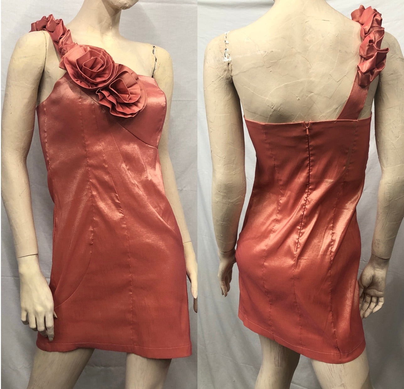 Y2K 90s Stretch Asymmetrical Flower One Shoulder Party Mini Bridesmaid Dress~S
