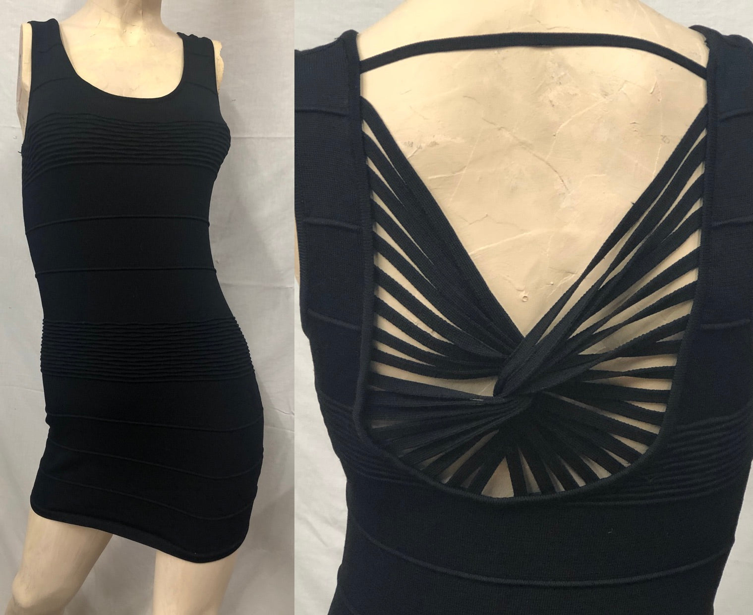 Sexy Siren Black Stretch Knit Bandage Strappy Back Clubwear Diva Dress NWOT~S/P