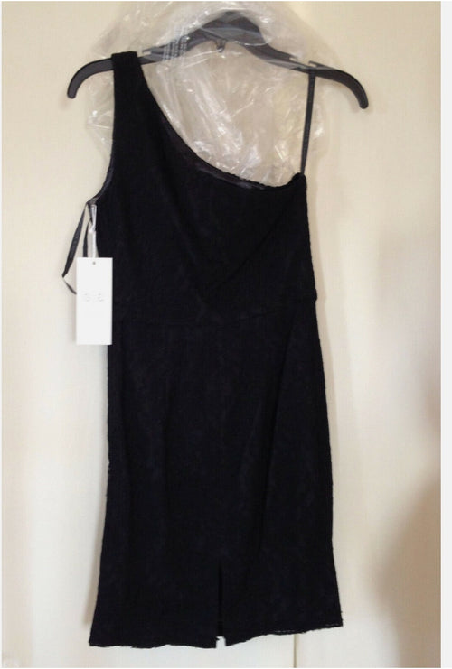 $140 Designer Minimalist One Shoulder Lace Sleeveless Mini Pencil Dress~Black~0
