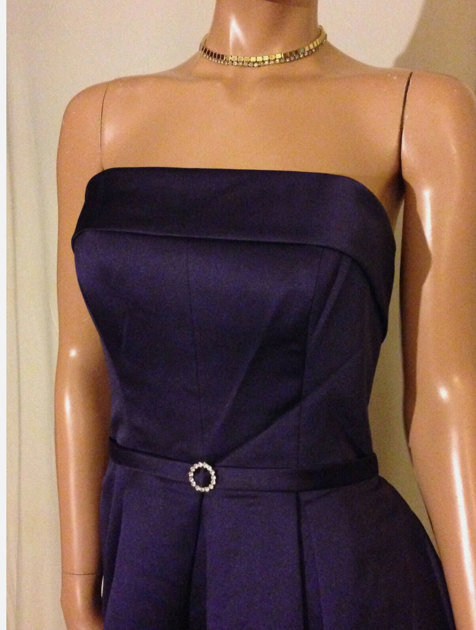 $160 Designer Strapless Satin High-Low Midi Bridesmaid Dress Aubergine~8 NWT