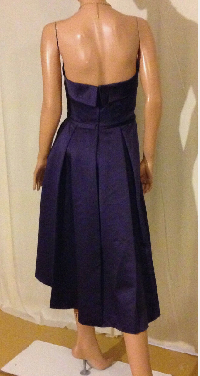 $160 Designer Strapless Satin High-Low Midi Bridesmaid Dress Aubergine~8 NWT