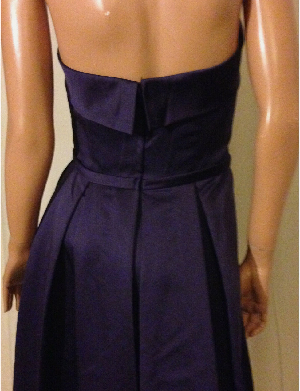 $160 Designer Strapless Satin High-Low Midi Bridesmaid Dress Aubergine~8 NWT