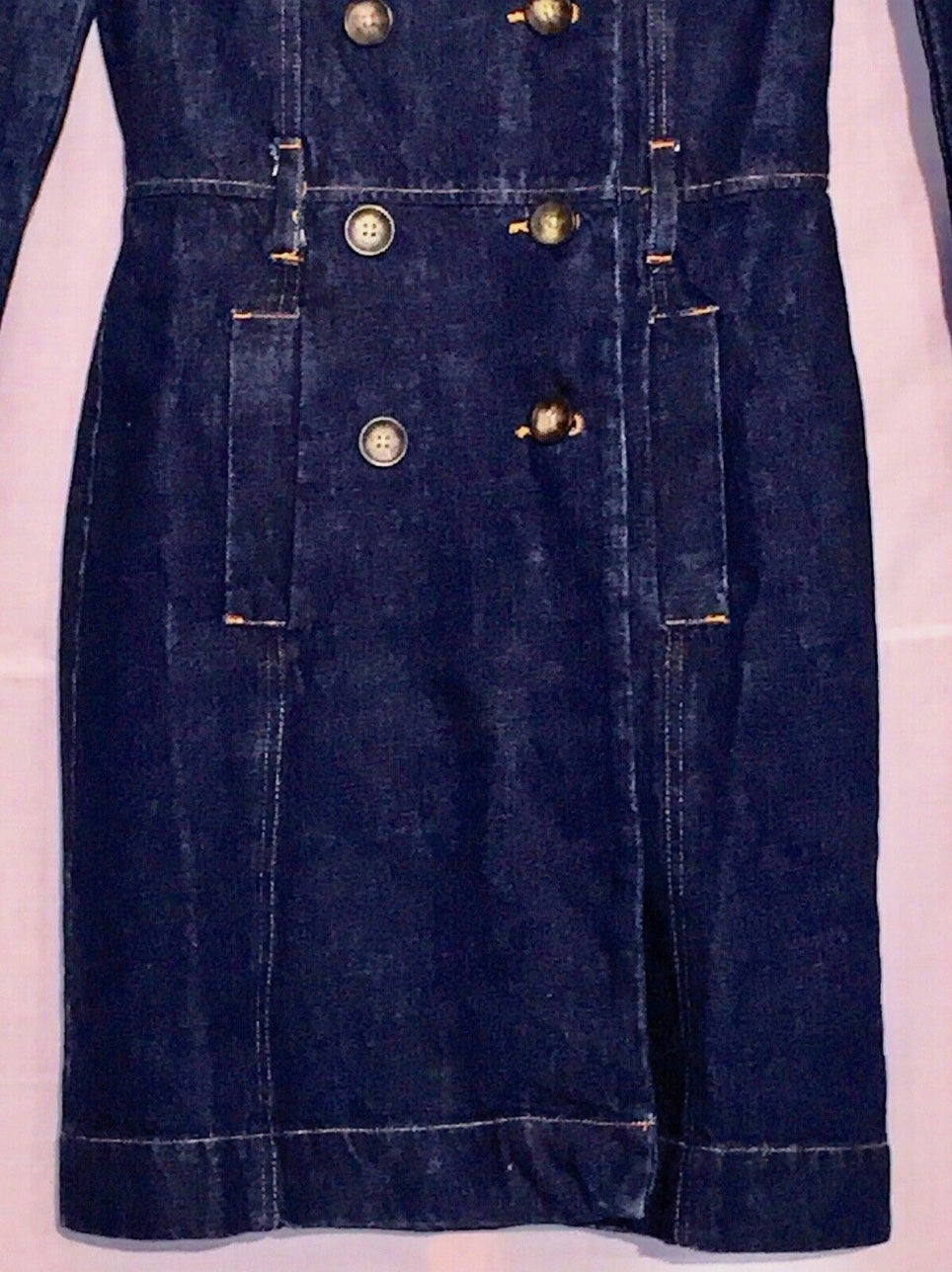 Y2K Preppy Old Navy Dark Denim Double Breasted Short Trench/Pea Coat Sz XS~NWOT