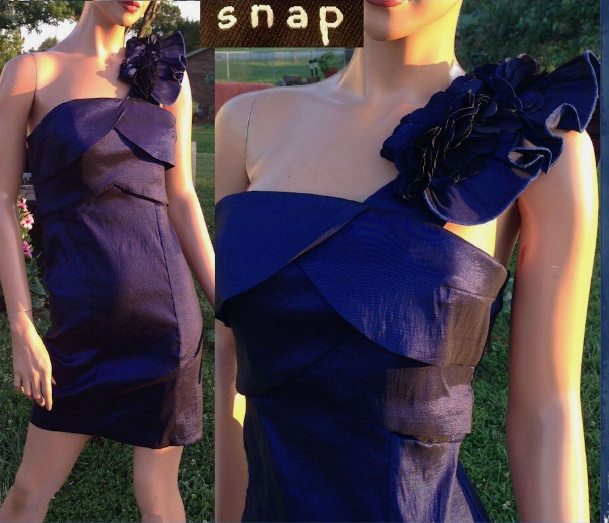 Vtg Y2K Feminine Ruffled One Shoulder Petal Bust Deep Purple Mini Formal Jrs 7