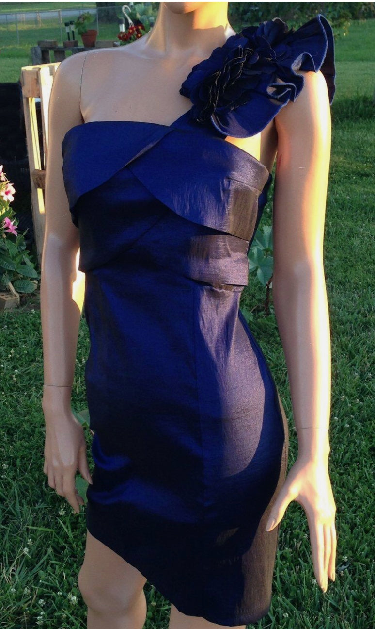 Vtg Y2K Feminine Ruffled One Shoulder Petal Bust Deep Purple Mini Formal Jrs 7