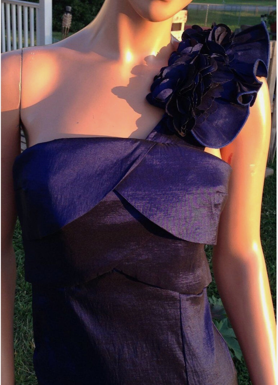 Vtg Y2K Feminine Ruffled One Shoulder Petal Bust Deep Purple Mini Formal Jrs 7