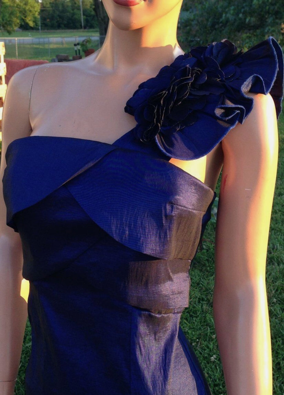 Vtg Y2K Feminine Ruffled One Shoulder Petal Bust Deep Purple Mini Formal Jrs 7